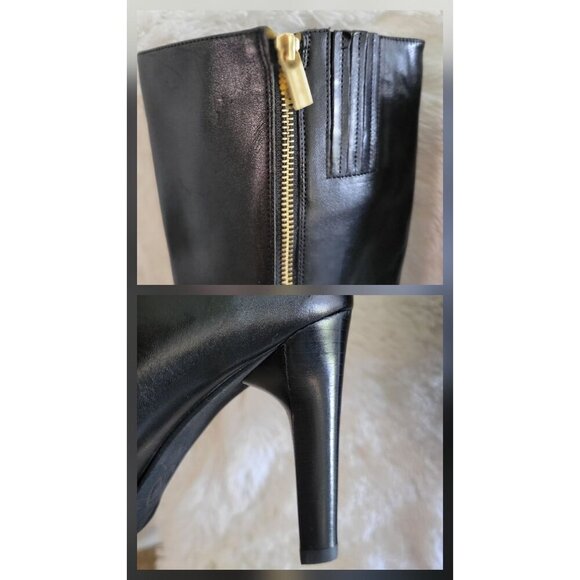 Michael Kors Black Leather Knee-High Boots Gold Hardware  Size 7.5M - Picture 7 of 9